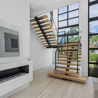 Escalier monodirectionnel OEM d'usine avec marches en bois de chêne et structure en acier durable
