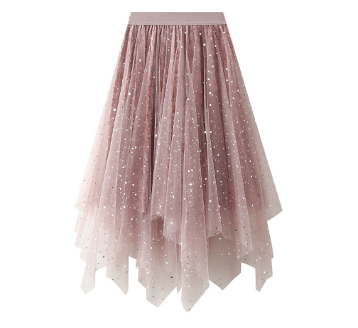 New Women Irregular Tutu Tulle Skirts Elegant Fashion Solid Color Elastic High Waist Floral Print Mesh a Line Flowery Midi Skirt