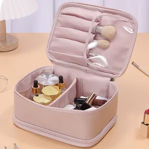 定制旅行化妆盒Pu皮革化妆包梳妆台化妆盒化妆包带隔层化妆美容首饰盒