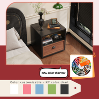 Meja Nakas Baja dengan Laci Motif Kayu, Meja Samping Tempat Tidur Sederhana Modern, Furnitur Penyimpanan Kamar Tidur