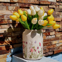 Jarrón Decorativo de Porcelana ARM LVG, Estilo Vintage, Textura Natural, Esmalte Craquelado, Diseño de Mariposas y Flores, Feng Shui, para Bodas