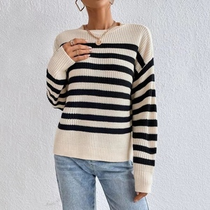 Fashion Sweater Striped Yarn Knitting Wool Loose Pullover Crewneck Knitwear <strong>Woolen</strong> For Women Casual <strong>Top</strong> - Product Image 4