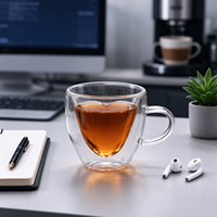 Tasses à thé au lait en forme de cœur personnalisables, tasses à café en verre à double paroi