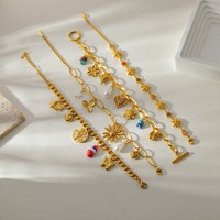 Chic bricolage bijoux faits à la main 304 acier inoxydable coeur perle bracelet à breloques PVD plaqué or 18K cubain lien chaîne Bracelet