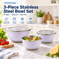 Bols à salade OEM ODM 1,5 3 5 QT en acier inoxydable personnalisé, finition coquille peinte lavande, hermétiques, pour brunch, comptoir, café