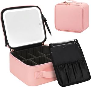Large Capacity Single-Sided Cosmetic <b>Mirror</b> Makeup Case LED Lighted Dimmable Magnifying <b>Mirror</b> Custom Color Logo for Home Use - Product Image 1