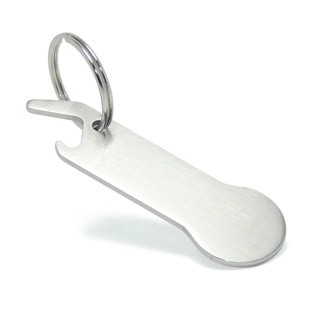 Thép không gỉ mua sắm giỏ hàng Keychain kim loại vòng chìa khóa bia công cụ mở chai mua sắm giỏ hàng đồng xu hình dạng đa công cụ với Opener