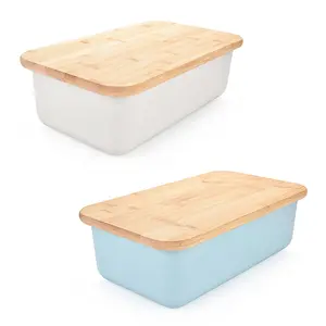 2 In 1 Keuken Aanrecht Plastic Brood Opslag Container Brooddoos Met Bamboe Hout Snijplank Deksel