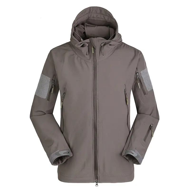 Felpa con cappuccio da esterno in pile spesso grigio uniforme giacca tattica da caccia Softshell impermeabile