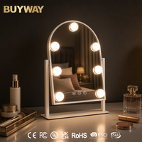 Miroir de maquillage blanc en bois de hêtre avec éclairage, ampoules globe de 14 pouces, angle réglable, capteur tactile