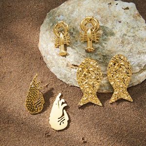 <b>Stud</b> Earrings Animal Shape <b>Titanium</b> Steel Golden Fish Lobster Design Fashion Jewelry For Women Beach Holiday Style - Product Image 2