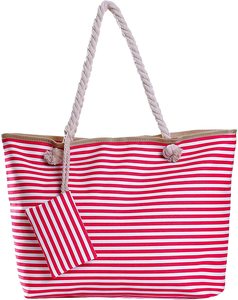 Grand sac fourre-tout de plage en toile rayée avec fermeture éclair, poignée en corde, écologique et réutilisable - Product Image 3