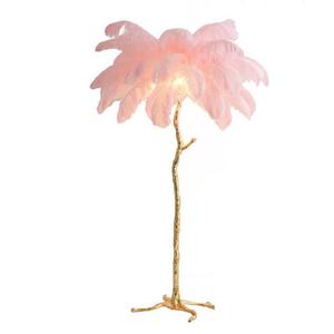Modern White <b>Shade</b> Feather <b>Floor</b> <b>Lamp</b> Brass Base LED Soft Warm Light Contemporary Design Middle Size Residential Use Dimmable - Product Image 2