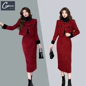 कैंडेस ब्राइडल टोस्ट सूट फ्रेंच फैशनेबल लाल दो टुकड़े कोट और लंबी स्कर्ट दो टुकड़े औपचारिक