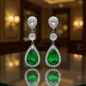 Orecchini Pendenti E2042 con Cristallo Verde, Taglio a Pera, Montatura a Castone, Gioielli da Festa per Donna, Stile Classico - Product Image 2