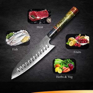 Cuchillo <span class=keywords><strong>de</strong></span> <span class=keywords><strong>chef</strong></span> Santoku <span class=keywords><strong>de</strong></span> acero <span class=keywords><strong>de</strong></span> Damasco superventas mango <span class=keywords><strong>de</strong></span> madera <span class=keywords><strong>de</strong></span> resina <span class=keywords><strong>de</strong></span> 7 pulgadas hecho a mano superventas - Product Image 4
