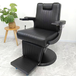 Fauteuil de barbier en cuir noir, hydraulique, inclinable, pour salon de coiffure, hauteur réglable, base ronde, chaise de coiffure - Product Image 1