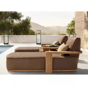 花园豪华FSC认证柚木沙发套装户外躺椅，带靠垫插入躺椅