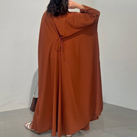 Abaya musulmane de luxe sur mesure 2025 de Dubaï pour femmes, avec détail de nouage au dos, robe modeste ouverte