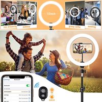 Vente en gros de lampes à anneau LED circulaires pour téléphone de 10 pouces, 14 pouces et 18 pouces avec trépied de 200 cm
