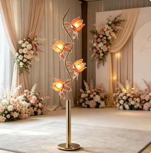 Lampadaire contemporain en laiton avec abat-jour en verre en forme de fleur, LED E26, lumière chaude, hauteur réglable, abat-jour rouge, lampe sur pied décorative - Product Image 5