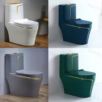 Inodoro Wc Een Stuk Keramische Wc Sanitarios Golden Print Wc Badkamer Commode Zwart Groen Toiletpot