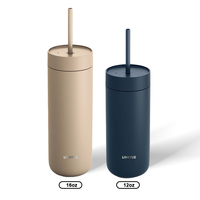 Vente en gros de gobelets isothermes en acier inoxydable de 16 oz, nouveaux et colorés, avec revêtement en poudre, ultra-fins, avec couvercle et paille