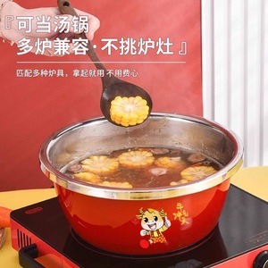 Stainless Steel Mixing Bowl Red Non-Stick Deep Dough Kneading Kitchen <b>Baking</b> Tool - Product Image 5