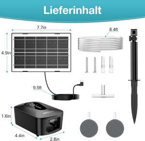 Système d'aération solaire pour bassin 4,5W, batterie 2200 mAh, trois modes, deux pierres à air, pour étang, aquarium et bassin à poissons - Product Image 2