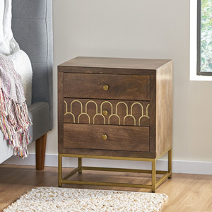 Wood <b>Night</b> <b>Stand</b> With Gold Base And Decorative Drawer Design For Bedroom Storage - Product Image 5