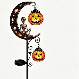 Lámpara Solar de Jardín con Forma de Gato Negro y Luna de Calabaza, Lámpara de Metal para Exteriores, Decoración para Jardín, Patio y Camino - Product Image 1
