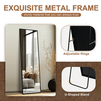 Modern Black Aluminum Frame Full-Length Wall-Mounted Mirror with Illuminated Touch Control for Bathroom and Bedroom