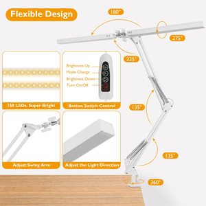 โมเดิร์นโคมไฟตั้งโต๊ะ <span class=keywords><strong>LED</strong></span> สวิงอาร์มพร้อมแคลมป์ 5 โหมดสี 10% ~ 100% ความสว่างหรี่แสงได้โคมไฟตั้งโต๊ะคู่สําหรับโฮมออฟฟิศ