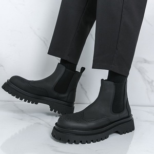 Bottines Chelsea pour homme en cuir noir à plateforme, résistantes à l'usure, pour l'hiver - Product Image 2