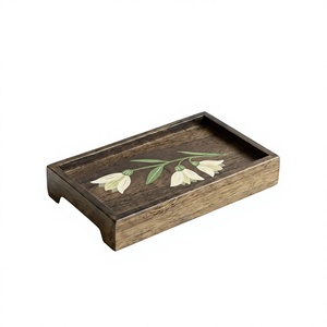 Bandeja de Servir de Madera Pintada a Mano, Bandeja Rectangular de Madera de Mango Premium para Servir Aperitivos, Té, Café y Desayuno en Casa - Product Image 1