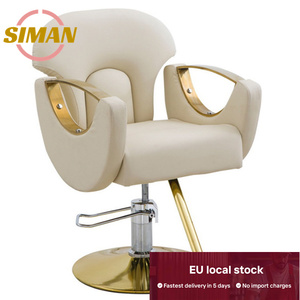 Fauteuil de coiffure professionnel Siman EU en stock <span class=keywords><strong>local</strong></span>, chaise élégante pour femme avec revêtement en cuir PU amélioré et cadre doré pour salon de coiffure - Product Image 1