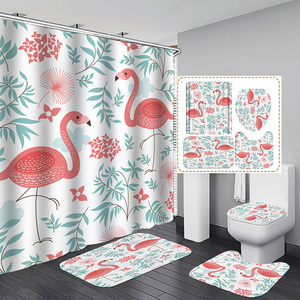 Summer Nordic 3D Printed Tropical Flamingo Home Decor <span class=keywords><strong>Rideau</strong></span> de douche de bain toilette avec tapis - Product Image 6