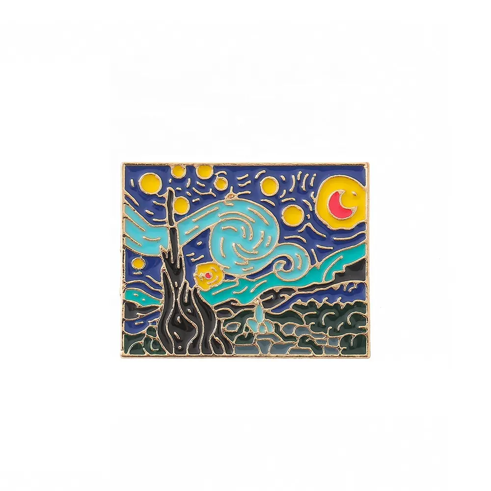 DL2576 картины «Шедевр Ван Гога», брошь в виде звездного неба, романтическая иллюзия, произведения искусства, закат, гора, деревня, эмаль, булавки