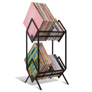 JH-Mech 2-Tiers Reliable Storage Easy to Assemble Sturdiness Curved Design Black Metal <strong>Vinyl</strong> Record Player <strong>Stand</strong> - Product Image 4