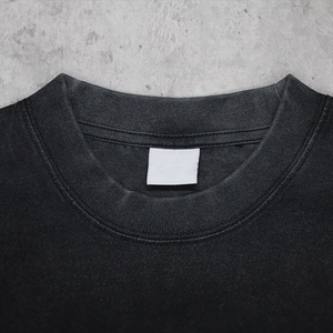 T-shirt pour homme surdimensionné 100% coton lavé, noir vintage, manches courtes, impression personnalisée, streetwear - Product Image 2