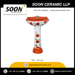 Lavabo sur pied en céramique monobloc de luxe pour la maison, design moderne, avec montage de robinet monotrou, capacité personnalisable - Product Image 3