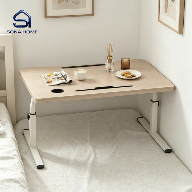360 Rotatable Flip Tilt Over Bed Laptop Table Anti Drop Baffle Tablet Stand Cup groove Heavy Duty Thick Metal Support Leg