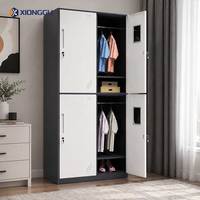 Armoire métallique à quatre portes, casier à vêtements en acier, rangement de chambre, penderie avec tringle pour dortoir et école