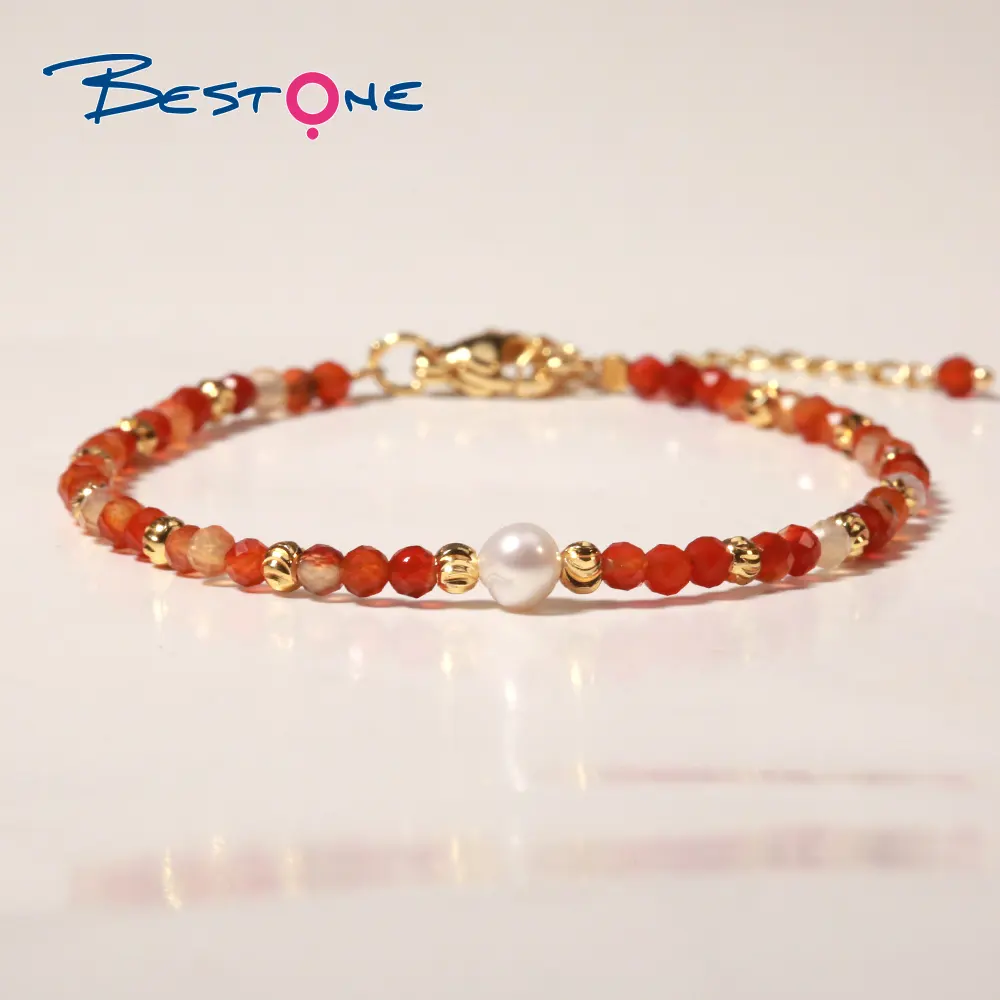 New Design Copper Plated Real Gold Beads 3.5mm Faceted Gemstone Jewelry Freshwater Pearl Adjustable Custom Bracelet for Women