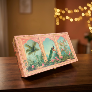 handcrafted Hand Painted Resin Dryfruit Gift <b>Box</b> 13x9x2.5 Inch With 5 Bamboo Jars Satin Cloth Artistic <b>Floral</b> Design Handmade - Product Image 1