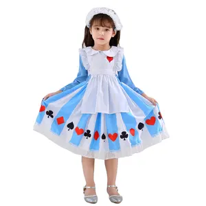 Ecowalson vestido fantasia para meninas, anime, aventuras, azul, festa, alice, sonho, criança, sissy, madrinha, cosplay, fantasia