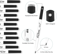 Marqueurs effaçables à sec noirs à pointe ultra fine de 0.7mm pour tableau blanc, papeterie scolaire