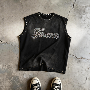 Camisetas sin Mangas Personalizadas con Logotipo, 100% Algodón, Tallas Grandes para Hombre, Estilo Urbano, Vintage, Lavado Ácido, con Pedrería - Product Image 1