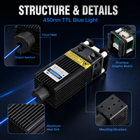 Nouveau module laser 5W 12V 450nm lumière bleue TTL avec carte adaptateur d'interface pour machine de gravure laser