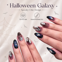 30 faux ongles à presser, forme amande, motifs Halloween, yeux de chat, galaxie, paillettes, toile d'araignée, vente en gros, dropshipping